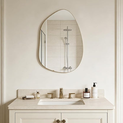Irregular Wall Mirror Asymmetrical Mirror, Gold Mirror for Bathroom Living Room Entryway Bedroom, Decorative Modern Mirror, Tempered Glass, Shatterproof, Hangs Horizontally or Vertically (28" x 20")