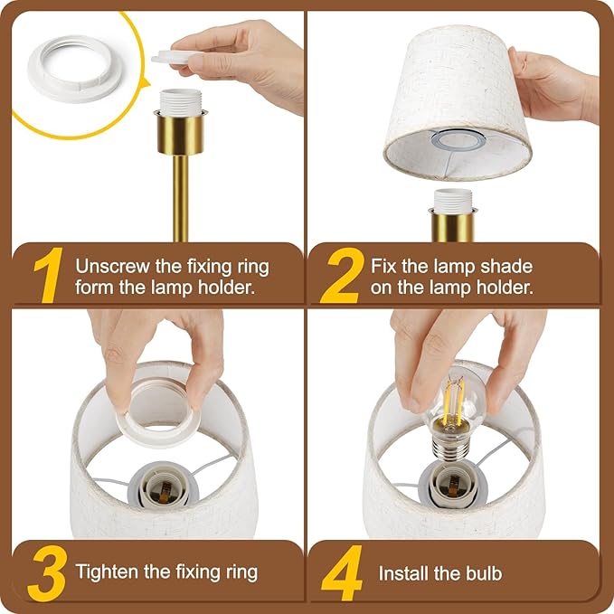 FRIDEKO HOME Rechargeable Table Lamp Gold - Cordless Battery Operated Lamp, Fabric Shade Desk Lamp, Wireless Lamp for Decor Bedroom Dining Table Counter (2pcs-Linen-Bulb Included-15.7in)