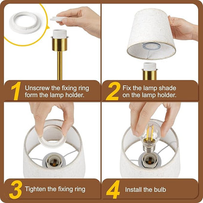 FRIDEKO HOME Rechargeable Table Lamp Gold - Cordless Battery Operated Lamp, Fabric Shade Desk Lamp, Wireless Lamp for Decor Bedroom Dining Table Counter (2pcs-Linen-Bulb Included-15.7in)