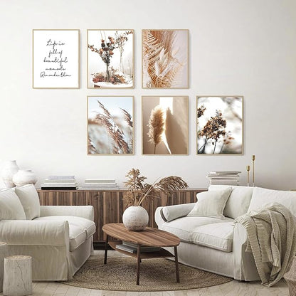 HoozGee Botanical Wall Art Prints Set of 6 Canvas Art Wall Decor Print Nature Pictures Reed Dried Flower Plant Wall Poster Print Home Decor for Living Room Decor (11"x14" UNFRAMED)