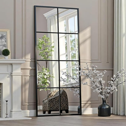 Prywot Full Length Mirror, 56"x22" Window Pane Mirror for Wall Decor, Full Body or Wall Mounted Mirrors, Farmhouse Standing Mirrors Hanging or Leaning for Living Room, Entryway, No Stand