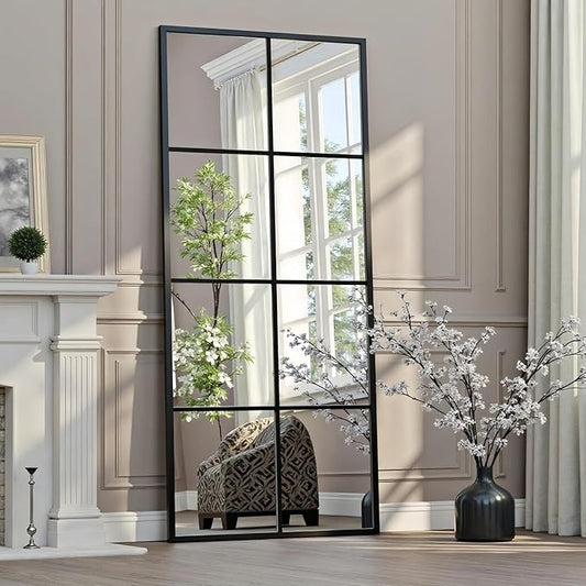 Prywot Full Length Mirror, 56"x22" Window Pane Mirror for Wall Decor, Full Body or Wall Mounted Mirrors, Farmhouse Standing Mirrors Hanging or Leaning for Living Room, Entryway, No Stand