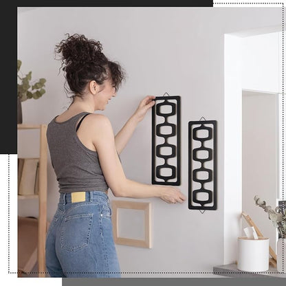 CroBlissful 2 Pcs Mid Century Modern Wall Art Wood Mid Century Elegance Decor Accents Abstract Wall Sculpture Geometric Panels for Interior Panel Art for Home Living Room(Black)