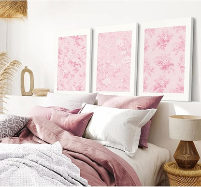 Pink Floral Wall Art Chinoiserie Flower Wall Decor Pictures Aesthetic Canvas Wall Art Love Shack Fancy Poster Vintage Floral Prints for Living Room Bedroom 12x16 Inch Framed Set of 3
