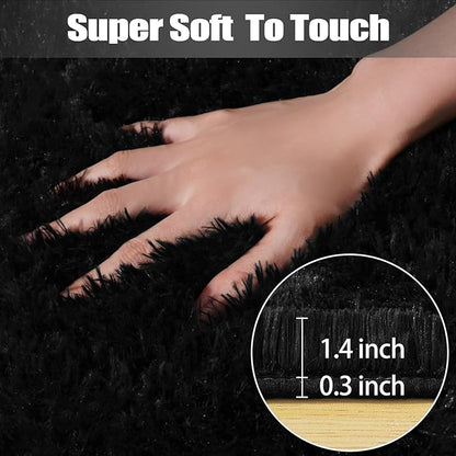 qulint Black Rug for Living Room, 9x12 Shag Rug for Bedroom Soft Shaggy Large Area Rug for Living Room, Fuzzy Plush Carpets for Boys and Girls Dorm Room Home Decor (9ft x 12ft, Black)