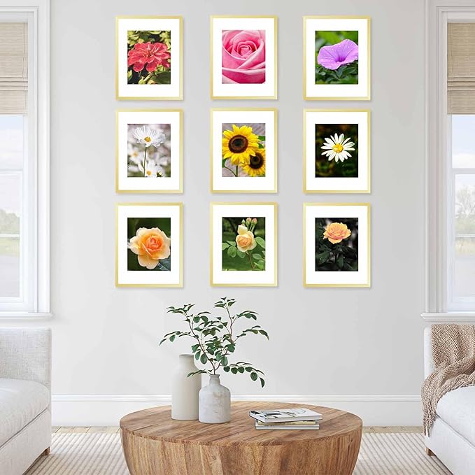 JCJMY 10 Packs 11x14 Picture Frames, Display 8x10 with Mat or 11x14 Without Mat, Gallery Wall Frame Set, 11 by 14 Frames Bulk Set of 10 Collage Wall Decor Photo Frames Set for Wall, Gold
