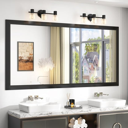 SMIROR Matte Black Bathroom Mirror for Over Sink 72x 36 inch, Metal Thick Frame Rectangle Vanity Mirror for Wall, Anti-Rust, Horizontally or Vertically Mounted