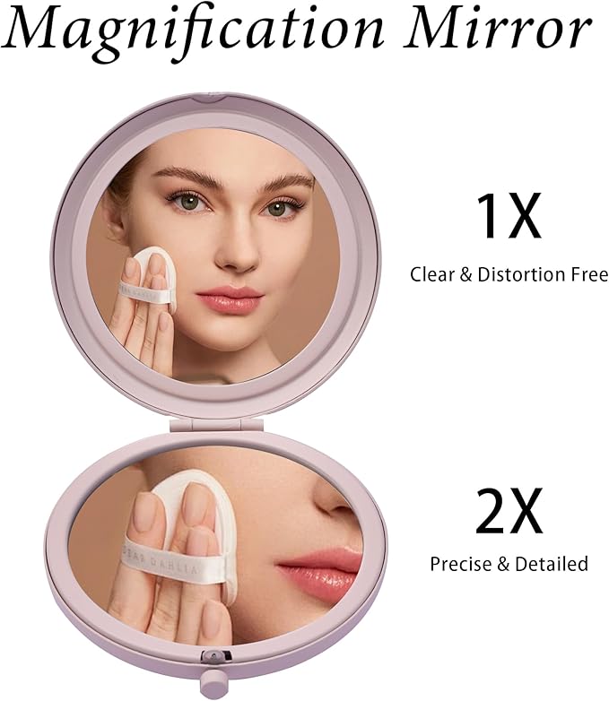 Compact Mirror for Purse, Metal Round Shell, Double-Sided 1X/12X Magnifying, Portable Travel Small Makeup Mirror, Mini Pocket Mirror, Light Salmon, 12 Packs