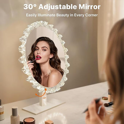 Crystal Round Vanity Mirror with Lights, 16 Inch Dimmable LED Makeup Mirror for Women, 3 Color Temperatures, Touch Switch, Silver Frame, Ideal for Girlfriend & Makeup Lovers