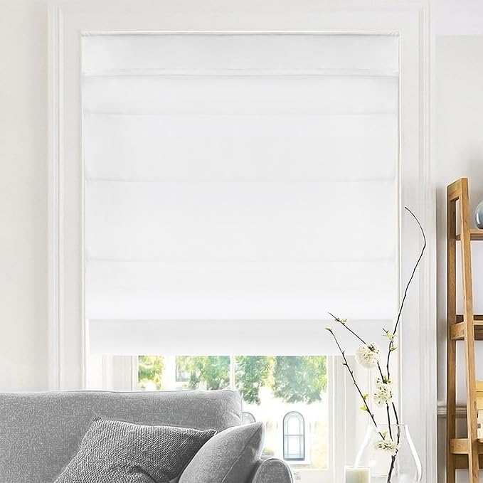 CHICOLOGY Cordless Roman Shade, Light Filtering Privacy Liner, Textured Belgian Snow Fabric, True-to-Size 33" W x 64" H, Inside/Outside/Ceiling Mount Window Treatment for Living Room Bedroom