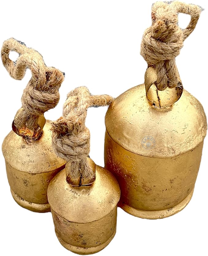 Set of 3 Giant Harmony Decorative Bells Vintage Rustic Home Decor Handmade Christmas Large Bells 8" 6" 4" (6" 4" 3")