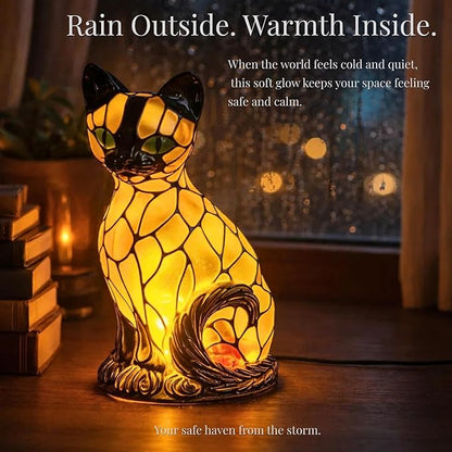Cat Lamp, Stained Glass Cat Lamp, Decorative Resin LED Night Light for Cat Lovers, USB Vintage 3D Table Lamp Cozy Glow for Desk & Mantel – Fun Gift for Pet Owners (Siamese Cat B)