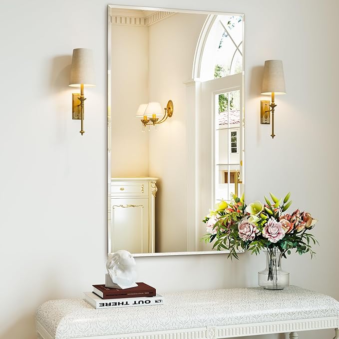 Bathroom Frameless Beveled Wall Mirror, 28"x50" Frameless Rectangle Large Wall Mirror for Over Sink, Vanity Mirrors for Entryway, Living Room, Dinging Room, Hangs Horizontally or Vertically