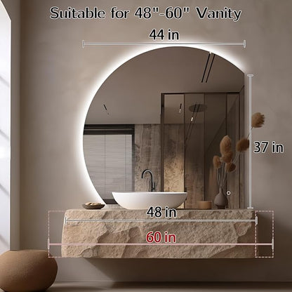 Niccy 44" LED Bathroom Mirror with Lights, Half Moon Led Mirrors, Irregular Backlit Mirrors for Entryway, Anti-Fog, Dimmable, Makeup Mirror, Explosion Proof, Round Lighted Vanity Mirrors, White Light