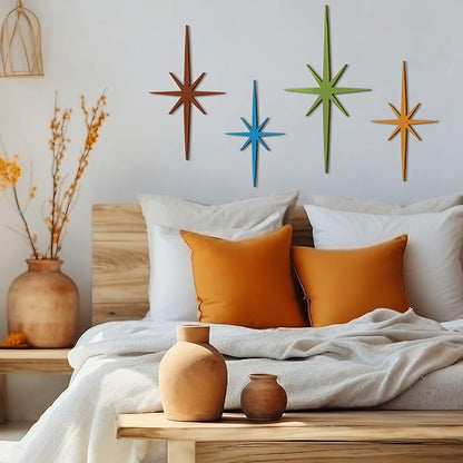 Blulu 4 Pcs Cast Iron Starburst Shaped Wall Decor Metal Mid Century Modern Decor Retro Atomic Stars Wall Art Elegance Accents Vintage Celestial Whimsigoth Hangings for Home Office Room(Modern)