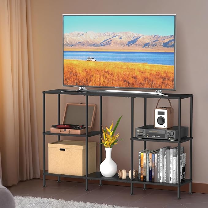 TV Stands for Living Room, Black TV Stand for 50 Inch TV, Tall Entertainment Center with 3 Tier Open Storage,TV Console Table for Bedroom, Media Cabinet with Shelves for 50 43 40 32 Inch TV, Black