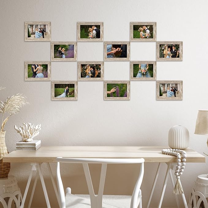 Giftgarden 12 Pack 3.5x5 Picture Frame Distressed White Beige, Rustic 3.5 by 5 Photo Frames Bulk for Desktop Display or Wall Mount