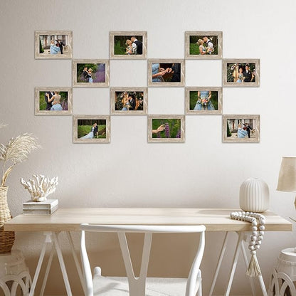 Giftgarden 12 Pack 3.5x5 Picture Frame Distressed White Beige, Rustic 3.5 by 5 Photo Frames Bulk for Desktop Display or Wall Mount