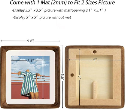 FLECHAZO 5x5 Picture Frame, Natural Walnut Wood 5x5 Frame with Mat for Pictures 3.5x3.5, Square Wall Gallery Photo Frame for Wall Mounting and Tabletop Display