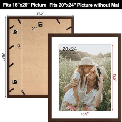 Momentworth 20x24 Picture Frame with Mat for 16x20 Set of 3, Dark Brown Wood Grain 20x24 Frame for Wall Mounting (3 Pack, Walnut)