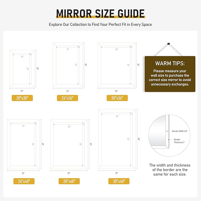 CULER White Wall Mirror for Bathroom,Rectangle Rustic Large 30 x 40 inch Hanging Vanity Mirrors for Living Room,Bedroom,Entryway (30x40 inch, White)