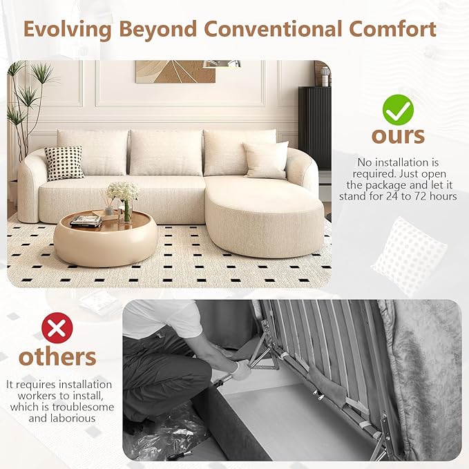 Settab 111" Modular Sectional Couches Luxury Modern Curved Back Sofa,Minimalist Comfy L-Shape Boneless Cloud Couch for Living Room Apartment,(Right Facing Chaise,White)