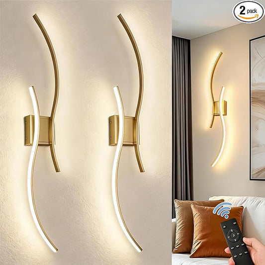 DORESshop Battery Operated Wall Sconces Set of 2, Modern Wireless Rechargeable Wall Lights with Stepless Dimming,3000k-6000K, Sconce Wall Decor for Living Room, Hallway, Bedroom, Gold 39in