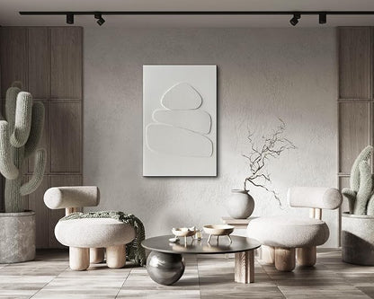 Creespi White Textured Wall Art - Hand Painted Minimalist 3D Art Painting 24x36 inches,Modern Abstract Oil Painting On Canvas for Home Wall Decor