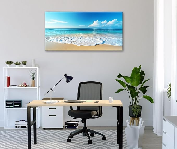 Beach Pictures Wall Art Canvas Print Ocean Pictures Wall Decor Blue Seascape Painting Large Beach Landscape Picture Modern for Home Living Room Bedroom Bathroom Office Decorations 20" x 40"