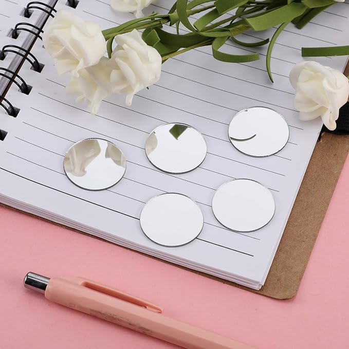 Blulu 100 Pieces Small Round Mirrors for Crafts Adhesive Round Bulk Mirror Tiny Circles Craft Acrylic Tiles for DIY Projects, Wall, Table & Art Decor Essentials (1 Inch)
