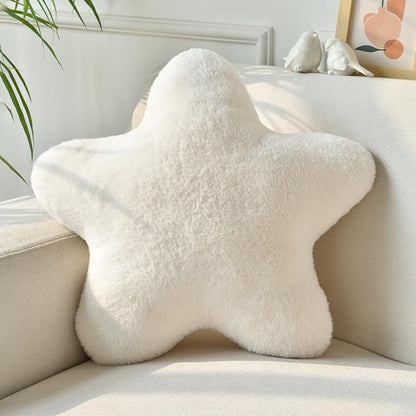 Star Pillow, Decorative Throw Pillows for Bed Couch, 19.6" Star Shaped Pillow Plush Floor Cushions Room Decor Pillow with Soft Faux Rabbit Fur for Sofa Bedroom Living Room