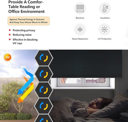 LazBlinds Cordless Cellular Shades, Blackout Privacy Honeycomb Shades for Home, Thermal Insulation Noise Reduction Blinds for Windows, 30'' W x 48'' H, Black