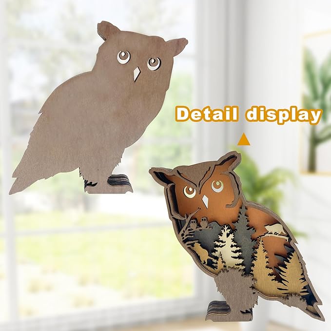 Laozai Wooden Forest Animals Owl Decor Cabin Rustic Mountain Decor Wall Decorations for Bedroom Living Room Table Decorative