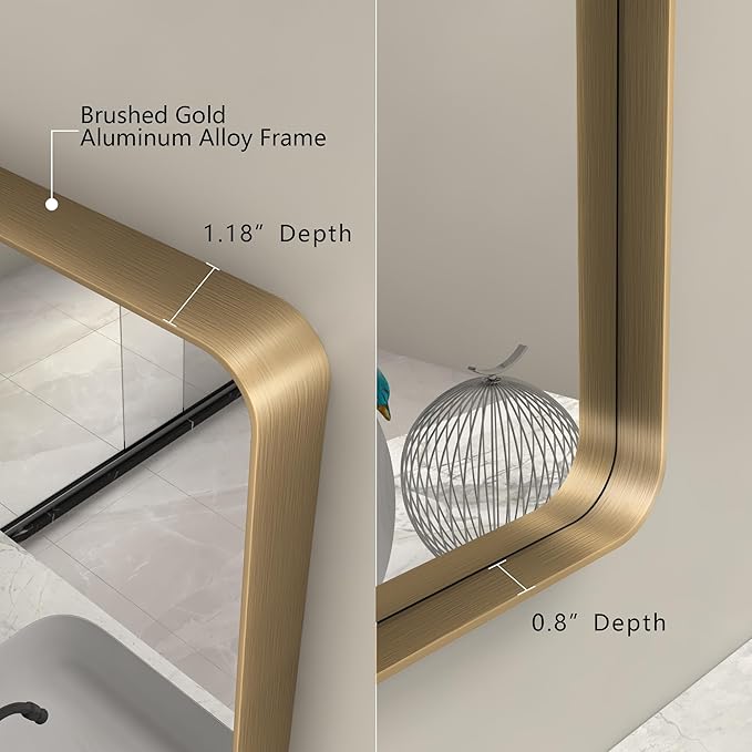 22x30 Brushed Gold Bathroom Mirror, Metal Gold Framed Vanity Mirror, Modern Rectangle Wall Mirror for Entryway, Anti-Rust (Horizontal/Vertical)
