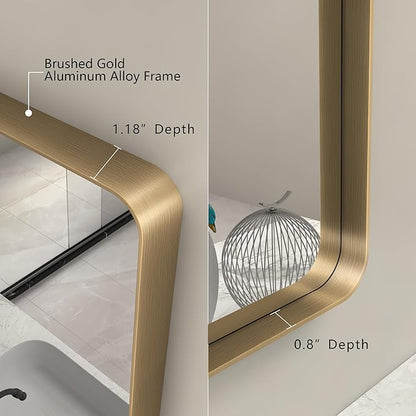 2 Pack of 24x36 Gold Bathroom Mirror, Rounded Rectangle Gold Frame Mirror, Brushed Gold Brass Bathroom Vanity Mirror Wall-Mounted, Anti-Rust, Hangs Horizontally or Vertically