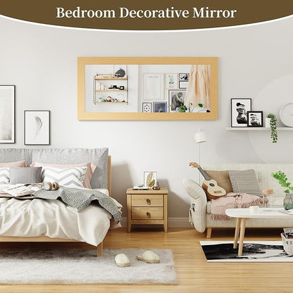 Syndra Modern Full Length Mirror Wood Frame, 65x24'' Large Floor Mirror with HD Tempered Glass & Wall Mount Option, Rectangular Standing Mirror for Bedroom, Living Room, Entryway, Farmhouse(Natural)