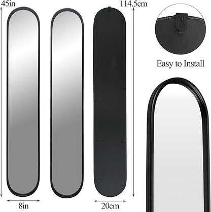 OUSHUAI Black Full Length Oval Mirror, 2-Pack Narrow Capsule Long Mirrors with Metal Frame for Dressing, Hallway, Living Room, Entryway Wall Decor