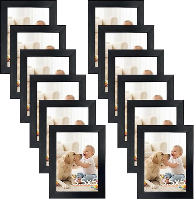 Giftgarden 12 Pack 3.5x5 Picture Frame Black, Multiple 3.5 x 5 Photo Frames Bulk for Tabletop Display or Wall Hanging