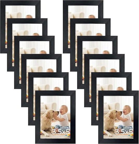 Giftgarden 12 Pack 3.5x5 Picture Frame Black, Multiple 3.5 x 5 Photo Frames Bulk for Tabletop Display or Wall Hanging