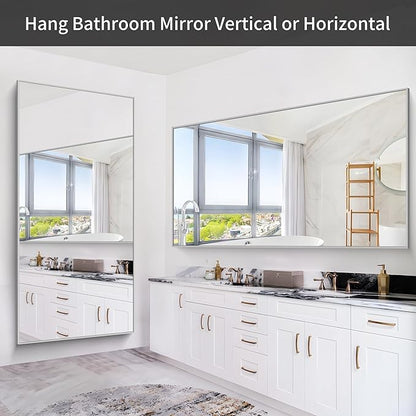 COFENY 36x72inch Bathroom Mirror, Silver Rectangle Mirror with Thin Metal Frame, Large Rectangular Wall Mirrors for Bathroom, Living Roomm, Hair Salon, Big Farmehouse Mirror Hang Horizontal/Vertical