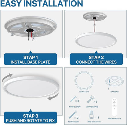 2Pack Dimmable LED Flush Mount Ceiling Light Fixture with Remote Control, 24W 2640LM, 12Inch, 2000K Warm Night Light & 3000K-6500K, Modern Super Slim Ceiling Lamp for Bedroom Kitchen, White