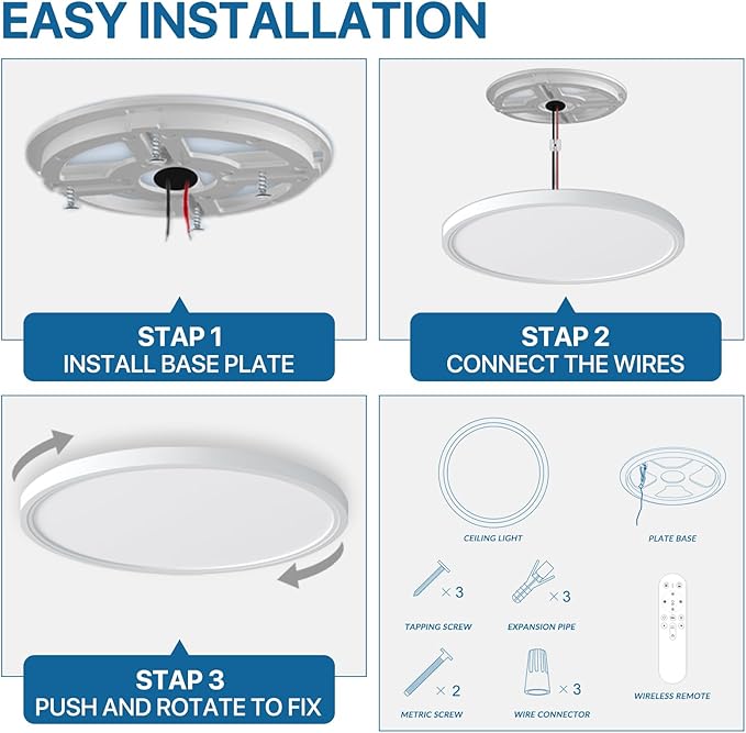 4Pack Dimmable LED Flush Mount Ceiling Light Fixture with Remote Control, 24W 2400LM, 12Inch, 2000K Warm Night Light & 3000K-6500K, Modern Super Slim Ceiling Lamp for Bedroom Kitchen, White