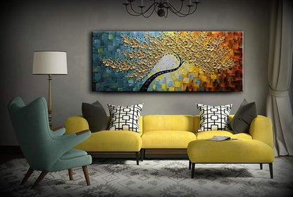 YaSheng Art -Large Wall Art ,100% Hand Painted Gold Flowers Contemporary Art Oil Painting,3D Wall Art Texture Floral Tree Paintings, Wall Art for living room Bedroom Office Wall Deco Home, Abstract Canvas Art Paintings Framed Wall Art Pictures 60 by24 ...