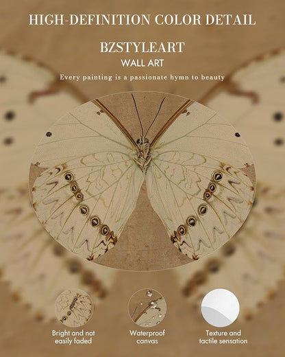 Bzstyleart Vintage Wall Art Decor for Living Room, Gold Framed Canvas Butterfly Wall Art, Vintage Butterfly Picture Prints, Gold Framed Artwork, 12 x 16 Inch