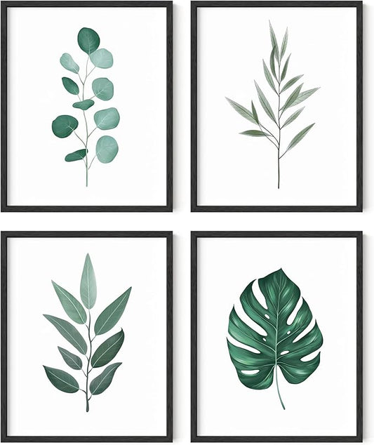 HAUS AND HUES Plant Wall Art - Botanical Prints Wall Art, Green Wall Art Collection Set Plant Pictures Wall Art, Leaves Paintings Minimalist Sage Green Wall Decor (Black Frame, 16x20)
