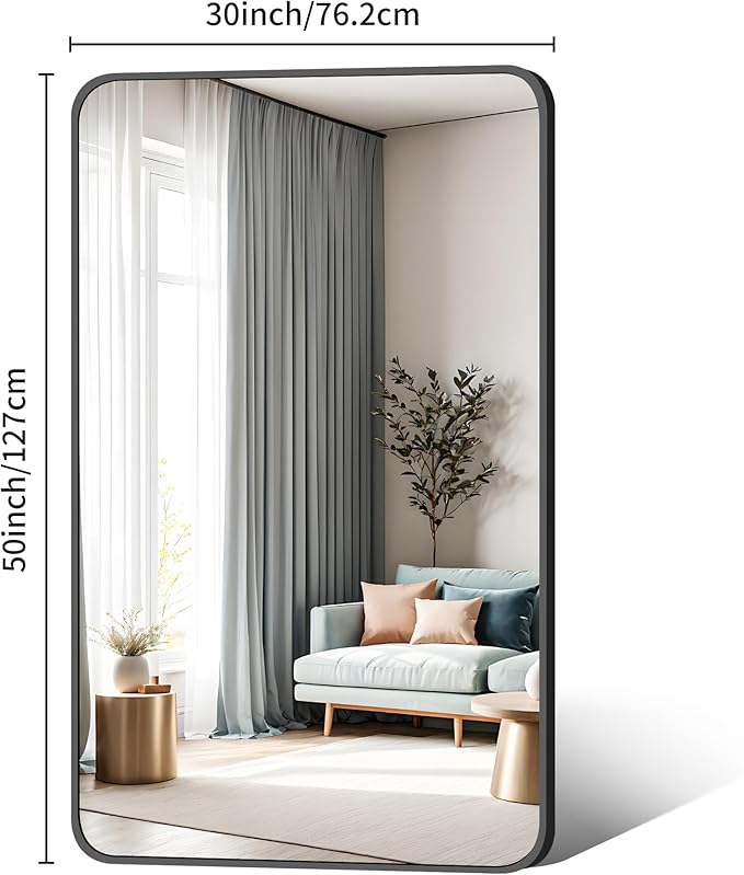 DESBING 30 x 50 Inch Bathroom Mirror, Matte Black Wall Mirror with Metal Frame, Decorative Rectangular Vanity Mirror for Bedroom Bathroom Living Room Entryway (Horizontal/Vertical)