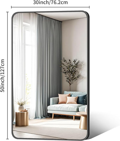 DESBING 30 x 50 Inch Bathroom Mirror, Matte Black Wall Mirror with Metal Frame, Decorative Rectangular Vanity Mirror for Bedroom Bathroom Living Room Entryway (Horizontal/Vertical)