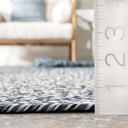nuLOOM 2' x 3' Solid Hand Braided Indoor/Outdoor Area Rug, Pet-Friendly, High Traffic, Weather Resistant, for Patio, Balcony, Bedroom, Living Room, Dining Room, Wynn Navy