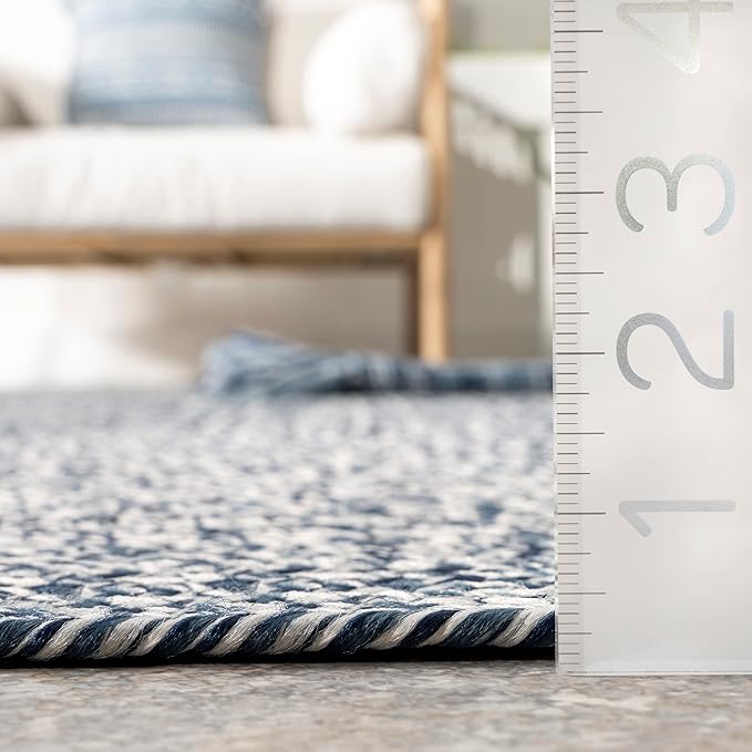 nuLOOM 9' x 12' Solid Hand Braided Indoor/Outdoor Area Rug, Pet-Friendly, High Traffic, Weather Resistant, for Patio, Balcony, Bedroom, Living, Dining Room, Wynn Navy