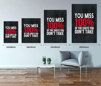 Michael Scott Framed Poster Wayne Gretzky Funny Print Art You Miss 100% Of The Shots You Don’t Take Easy Inspirational Canvas Giclee Office Artwork HD Print Modern Home Decor Easy to Hang-28"Wx44"H
